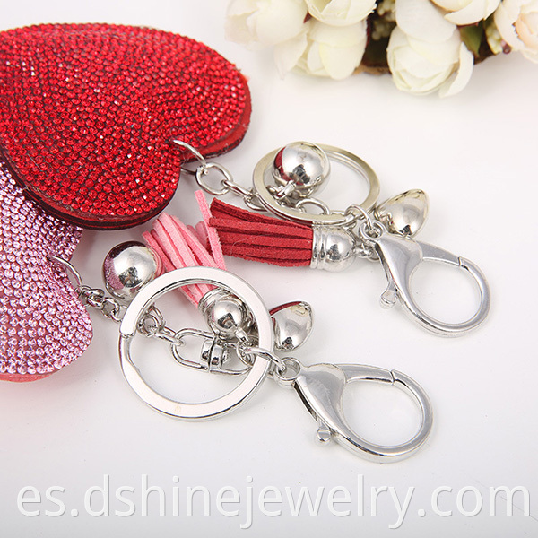 Rhinestone Leather Keychain With Tassel Pendant